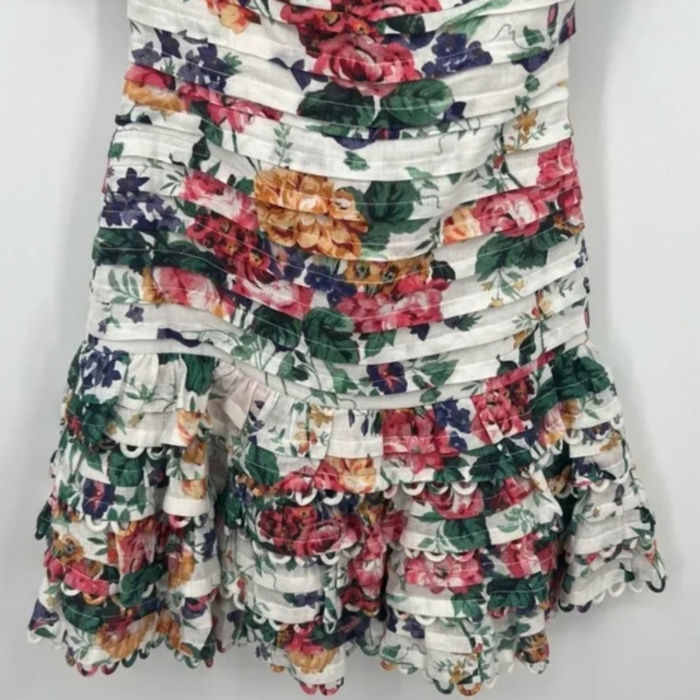 SOLD ‼️ $895.00 NWT Zimmermann Allia Floral Printuck Mini Dress Linen US XS AU 0 - Picture 3 of 4